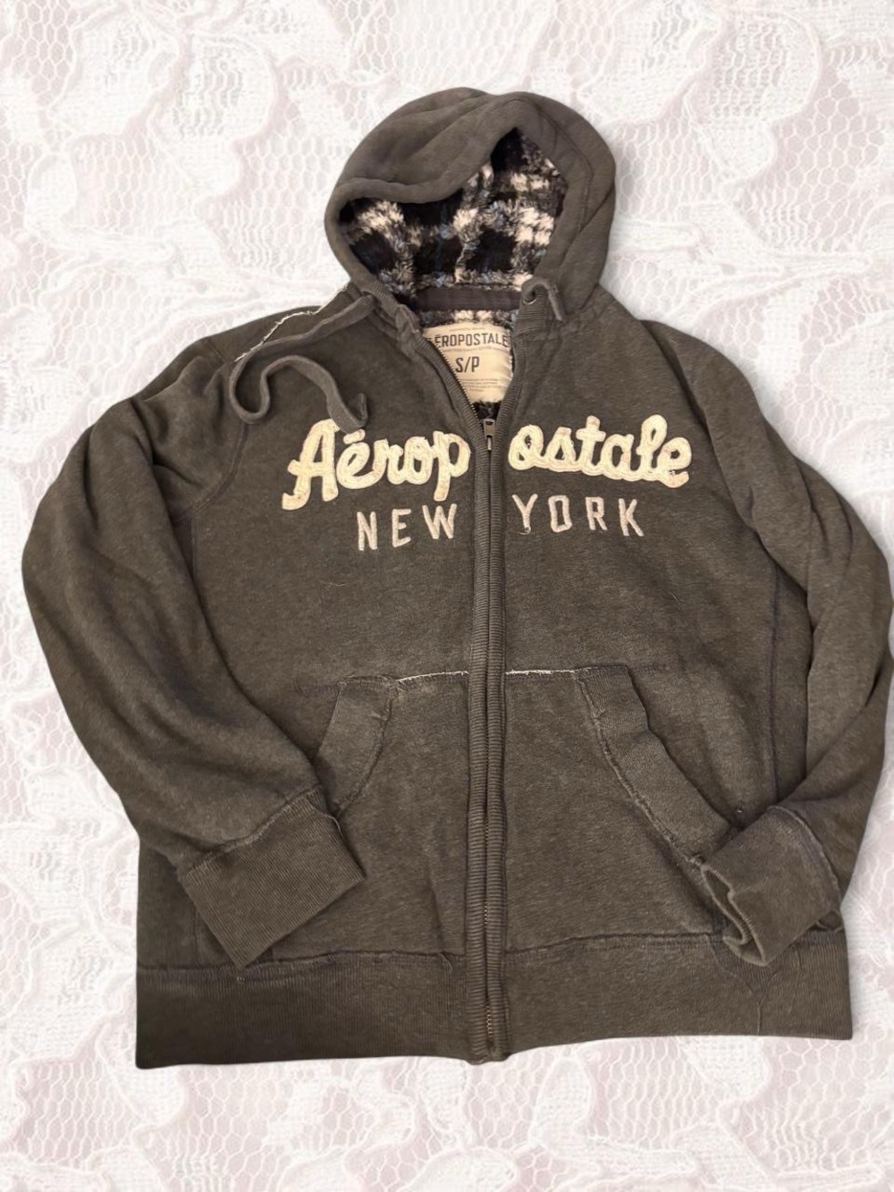 Aeropostale Brown Full-Zip Teddy-Lined Hoodie Jacket